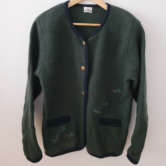 Vintage Eric Alexandre Forest Green 100% Wool Cardigan-Large - Picture 1 of 6